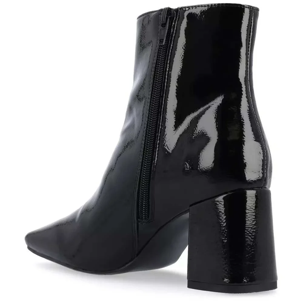 Journee Collection Haylinn Black Patent Square Toe Block Heel Booties 8